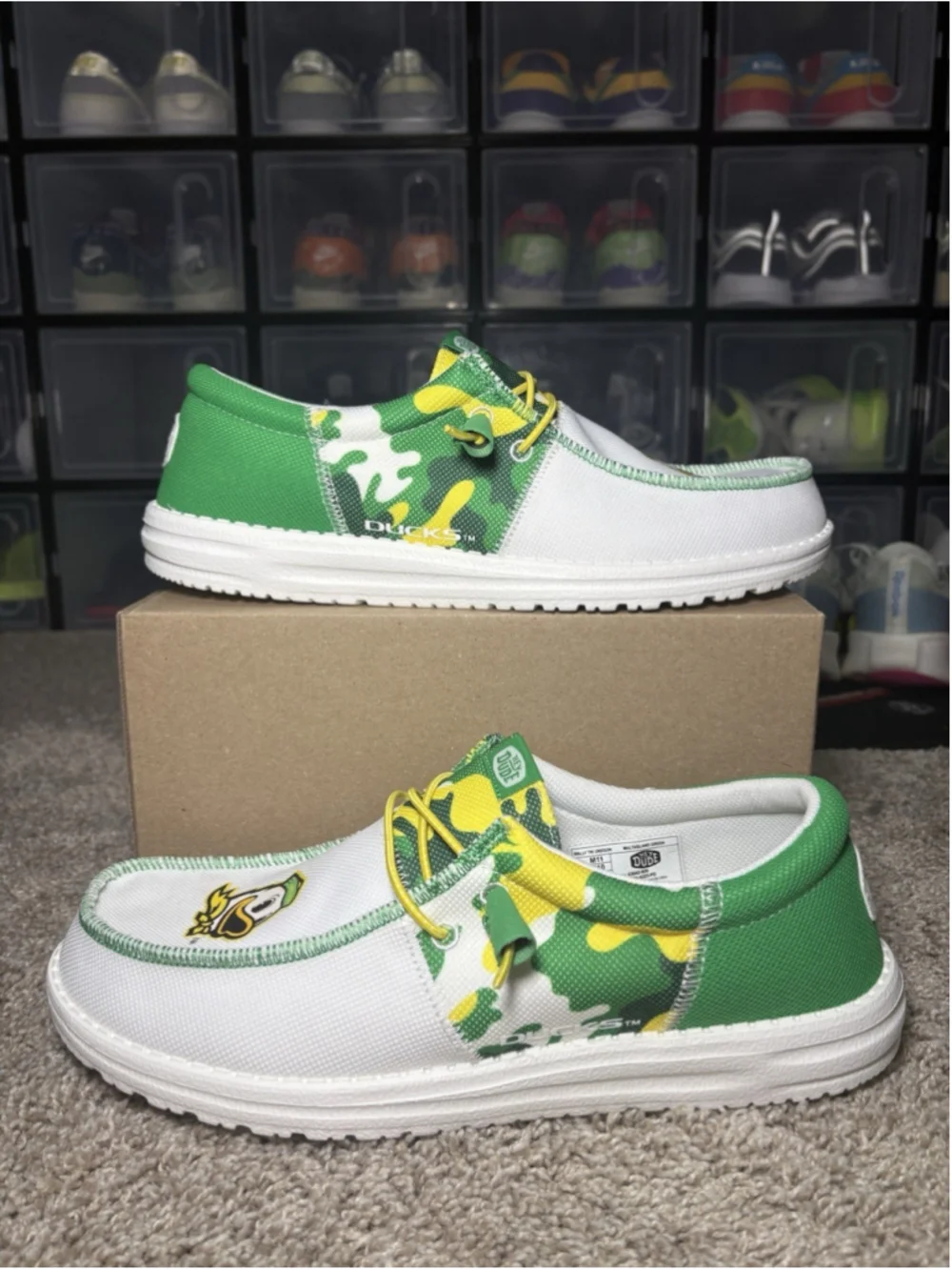 RARE Hey Dudes Casual Shoe Loafer Oregon Ducks NCAA Men's Size 11 White Camo